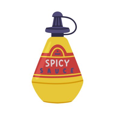 Plastik Şişede Acı ve Baharatlı Biber Sosu ve Etiket Vektörü İllüstrasyonu. Baharat olarak Piquant Sauce veya Salsa veya Keskin Mutfak Kullanımı Tadı Konsepti ile Baharat