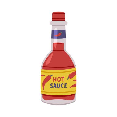 Acı ve Baharatlı Biber Sosu ve Etiket ve Cap Vector İllüstrasyonu. Baharat olarak Piquant Sauce veya Salsa veya Keskin Mutfak Kullanımı Tadı Konsepti ile Baharat