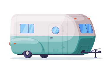 Tekerlekli Retro mobil ev, küçük ev, beyaz arka planda izole edilmiş seyahat karavanı çizimi