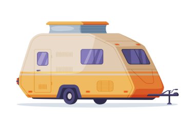 Tekerlekli mobil ev, beyaz arkaplanda izole edilmiş küçük seyahat karavanı çizimi yan görünümü