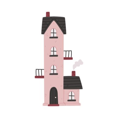 Çatısı ve Windows 'u olan Küçük Ev Ev Sahibi İllüstrasyonu. Şirin Şehir Binası ve Güzel İskandinav Konsepti