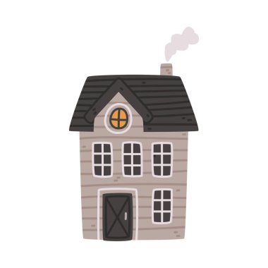 Çatısı ve Windows 'u olan Küçük Ev Ev Sahibi İllüstrasyonu. Şirin Şehir Binası ve Güzel İskandinav Konsepti