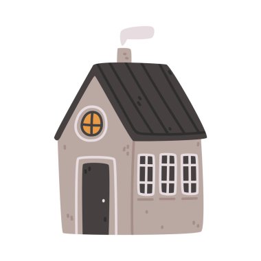 Çatısı ve Windows 'u olan Küçük Ev Ev Sahibi İllüstrasyonu. Şirin Şehir Binası ve Güzel İskandinav Konsepti