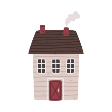 Çatısı ve Windows 'u olan Küçük Ev Ev Sahibi İllüstrasyonu. Şirin Şehir Binası ve Güzel İskandinav Konsepti