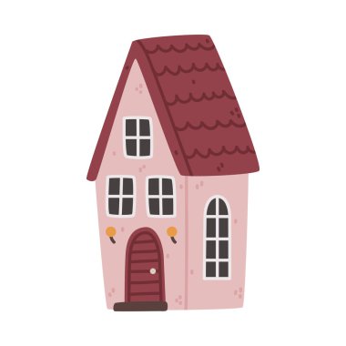 Çatısı ve Windows 'u olan Küçük Ev Ev Sahibi İllüstrasyonu. Şirin Şehir Binası ve Güzel İskandinav Konsepti