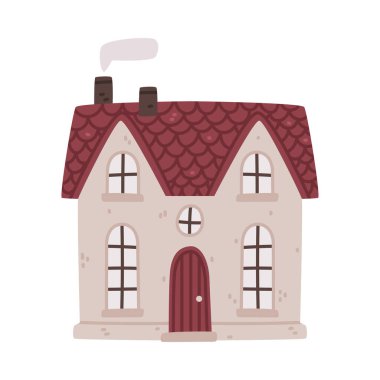 Çatısı ve Windows 'u olan Küçük Ev Ev Sahibi İllüstrasyonu. Şirin Şehir Binası ve Güzel İskandinav Konsepti