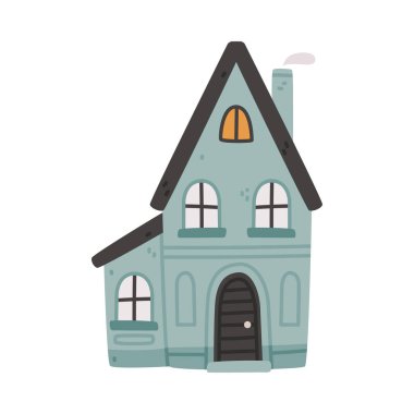 Çatısı ve Windows 'u olan Küçük Ev Ev Sahibi İllüstrasyonu. Şirin Şehir Binası ve Güzel İskandinav Konsepti