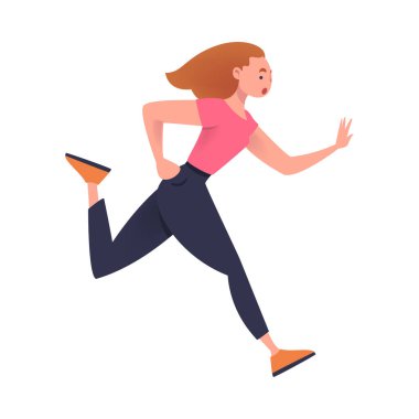 Kadın Aceleyle Koşan Hızlı Koşan Vektör İllüzyonu Paniği. Genç Dişi Koşarak İlerliyor ve Acele Kavramında Hızla İlerliyor