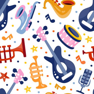 Jazz Musical Festival and Concert with Instrument Vector Seamless Pattern Template. Design for Musician Performance Concept clipart