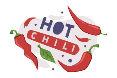 Baharatlı Acılı Kırmızı Biber Biberli Biberiye Yazı Vektör Kompozisyonu Mutfak Malzemesi. Tarım Ürünleri ve Taze Organik Gıda Konsepti Olarak Olgun ve Çiğ Capsicum