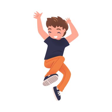 Neşeli Çocuk, Heyecan ve Heyecan Verici Özgürlük İllüstrasyonuyla Yükseliyor. Neşeli Çocuk Neşeleniyor Tasasız Çocukluk Konsepti