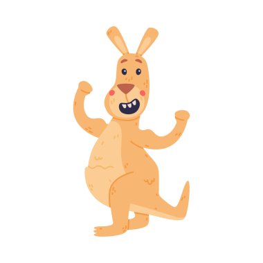 Güçlü kas taşıyıcı illüstrasyonunu gösteren komik Kanguru Keseli Hayvan. Uzun kuyruklu ve güçlü bacaklı tatlı Avustralya memelisi.