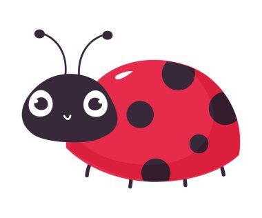 Şirin gülümseyen uğur böceği. Beyaz arkaplanda izole edilmiş komik küçük böcek çizgi film vektör çizimi