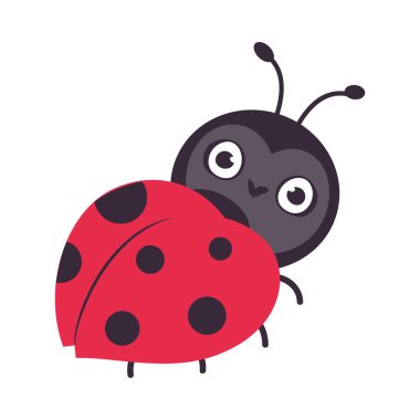 Şirin, komik uğur böceği. Küçük uğur böceği maskotu karikatür vektör çizimi beyaz arka planda izole edildi