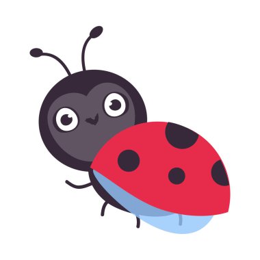 Beyaz arka planda izole edilmiş sevimli küçük uğurböceği maskotu vektör çizimi