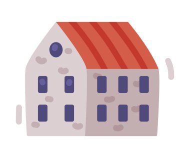 Kırsal Peyzaj Element Vektör İllüstrasyonu Olarak Kırmızı Çatılı Kır Evi. Tarım ve Çiftlik İnşaatı Konsepti ile Tarım ve Hüseycilik