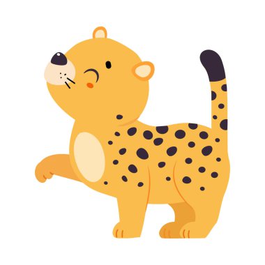 Şirin Leopar ya da Jaguar Yavrusu Yürüyen Vektör Çizimi. Benekli Kürklü Komik Orman Hayvanı Afrika Vahşi Hayvanları Konsepti