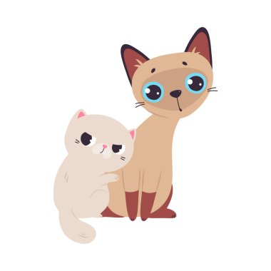 Pençeli ve Kuyruklu Komik Kediler Oturan Vektör İllüstrasyonu. Güzel Burunlu Şirin Evcil Hayvan