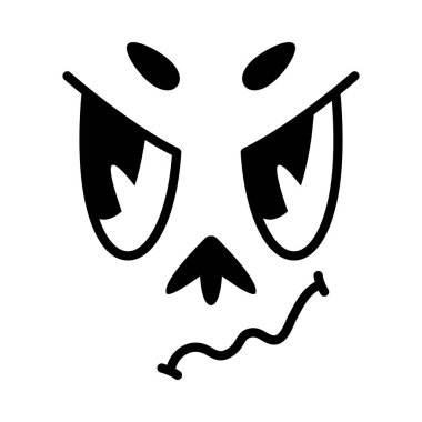 Retro Çizgi Film Maskot Yüzlü Gözler ve Kıvrık Ağız Somurtkan Vektör İllüstrasyonu. Duygulu Klasik Komik Gülen Karikatür