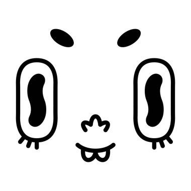 Büyük Gözlü Retro Çizgi Film Maskotu Surat ve Gülümseyen Ağız Vektör İllüstrasyonu. Neşeli ve Neşeli Duygusallı Klasik Komik Gülen Karikatür