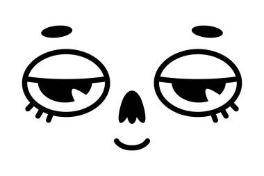 Büyük Gözlü Retro Çizgi Film Maskotu Surat ve Gülümseyen Ağız Vektör İllüstrasyonu. Neşeli ve Neşeli Duygusallı Klasik Komik Gülen Karikatür