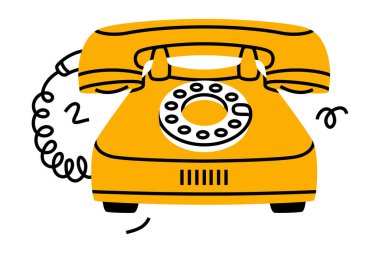 Yellow Landline or Wireline Home Phone as Telephone Connection Vector Illustration. Retro and Vintage Telecommunication Device clipart