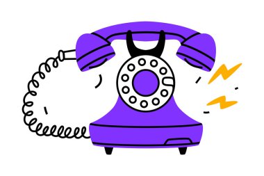 Purple Landline or Wireline Home Phone as Telephone Connection Vector Illustration. Retro and Vintage Telecommunication Device clipart