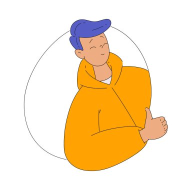 Gülümseyen Adam Karakteri Şekilsiz Bakıyor Başparmak Yukarı Vektör Resmini Gösteriyor. Meraklı Genç Erkek Bakış Konsepti