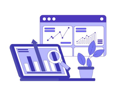 Dizüstü bilgisayar ekranında satış grafiği ya da grafiği. İnternet Ticaretinin Teknik Analizi