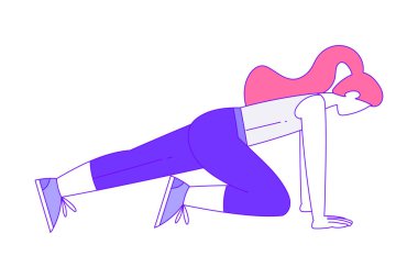 Genç Kadın Vücut Eğitimi ve Spor Vektör İllüstrasyonu. Atletik Kadın Fiziksel Faaliyete Bağlandı