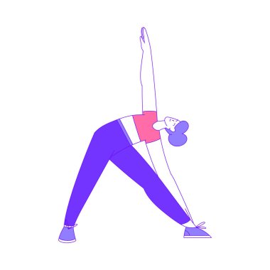 Genç Kadın Vücut Eğitimi ve Spor Vektör İllüstrasyonu. Atletik Kadın Fiziksel Faaliyete Bağlandı