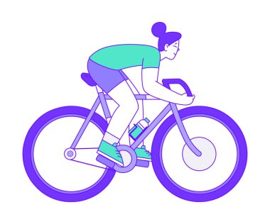 Sağlıklı Yaşam Tarzı Vektör İllüstrasyonunun tadını çıkaran Bisiklet Süren Kadın Karakteri. Genç Kadın Bisikletçilik Eğlence Alanında Harekete Geçti