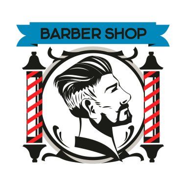 Berber Dükkanı Rozeti veya Anıtı Eski Moda Berber Sırığı ile