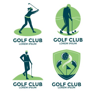 Çubuk top ve atlet element illüstrasyonlu golf bayrağı koleksiyonu tasarımı