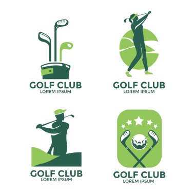 Çubuk top ve atlet element illüstrasyonlu golf bayrağı koleksiyonu tasarımı