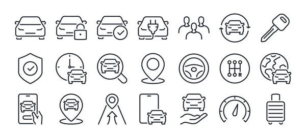 Car Rental Sharing Concept Editable Stroke Outline Icons Set Isolated — Stock Vector