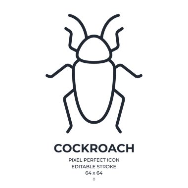 Hamamböceği düzenlenebilir çizgi simgesi beyaz arka plan düz vektör illüstrasyonunda izole edildi. Piksel mükemmel. 64 x 64.