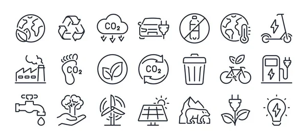 stock vector Carbon footprint, CO2 neutral, net zero, sustainable development editable stroke outline icons set isolated on white background flat vector illustration. Pixel perfect. 64 x 64.