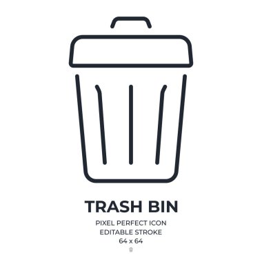 Çöp kovası düzenlenebilir çizgi çizimi simgesi beyaz arkaplan düz vektör illüstrasyonunda izole edildi. Piksel mükemmel. 64 x 64.