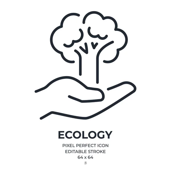 Concepto Protección Del Medio Ambiente Ecología Icono Contorno Trazo Editable — Vector de stock