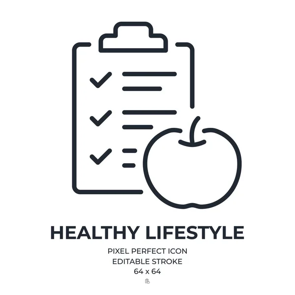 健康的生活方式和节食的概念可编辑的中风轮廓图标孤立在白色背景平面矢量插图 Pixel完美 — 图库矢量图片