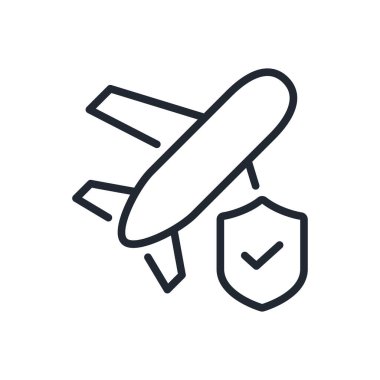 Seyahat sigortası düzenlenebilir çizgi simgesi beyaz arka plan düz vektör illüstrasyonunda izole edildi. Piksel mükemmel. 64 x 64.