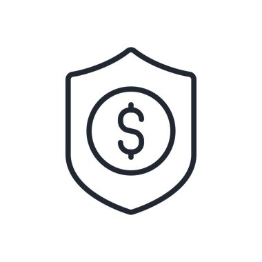 Finansal koruma ve para güvenliği düzenlenebilir çizgi çizimi simgesi beyaz arka plan düz vektör illüstrasyonunda izole edildi. Piksel mükemmel. 64 x 64.