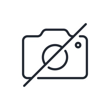 Beyaz arkaplan düz vektör illüstrasyonunda hiçbir fotoğraf ya da kamera yasağı düzenlenebilir çizgi simgesi izole edilmedi. Piksel mükemmel. 64 x 64.