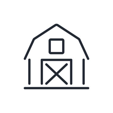 Çiftçinin ahır düzenlenebilir çizgi çizimi beyaz arka plan düz vektör çiziminde izole edilmiş. Piksel mükemmel. 64 x 64