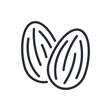 Beyaz arkaplan düz vektör illüstrasyonunda izole edilmiş badem şeklindeki çizgi simgesi. Piksel mükemmel. 64 x 64