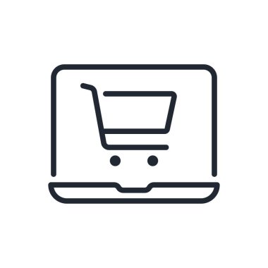 Çevrimiçi alışveriş, düzenlenebilir çizgi, beyaz arka plan düz vektör illüstrasyonunda izole edilmiş. Piksel mükemmel. 64 x 64