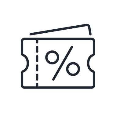 İndirimli kupon düzenlenebilir taslak simgesi beyaz arka plan düz vektör illüstrasyonunda izole edildi. Piksel mükemmel. 64 x 64
