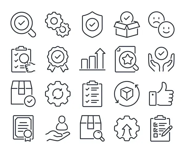 Kalite güvencesi ve kontrol edilebilir çizgi simgeleri beyaz arka plan düz vektör illüstrasyonunda izole edildi. Piksel mükemmel. 64 x 64.