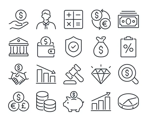 Para, ödeme ve finansal olarak düzenlenebilir çizgi simgesi beyaz arka plan düz vektör illüstrasyonunda izole edilmiştir. Piksel mükemmel. 64 x 64